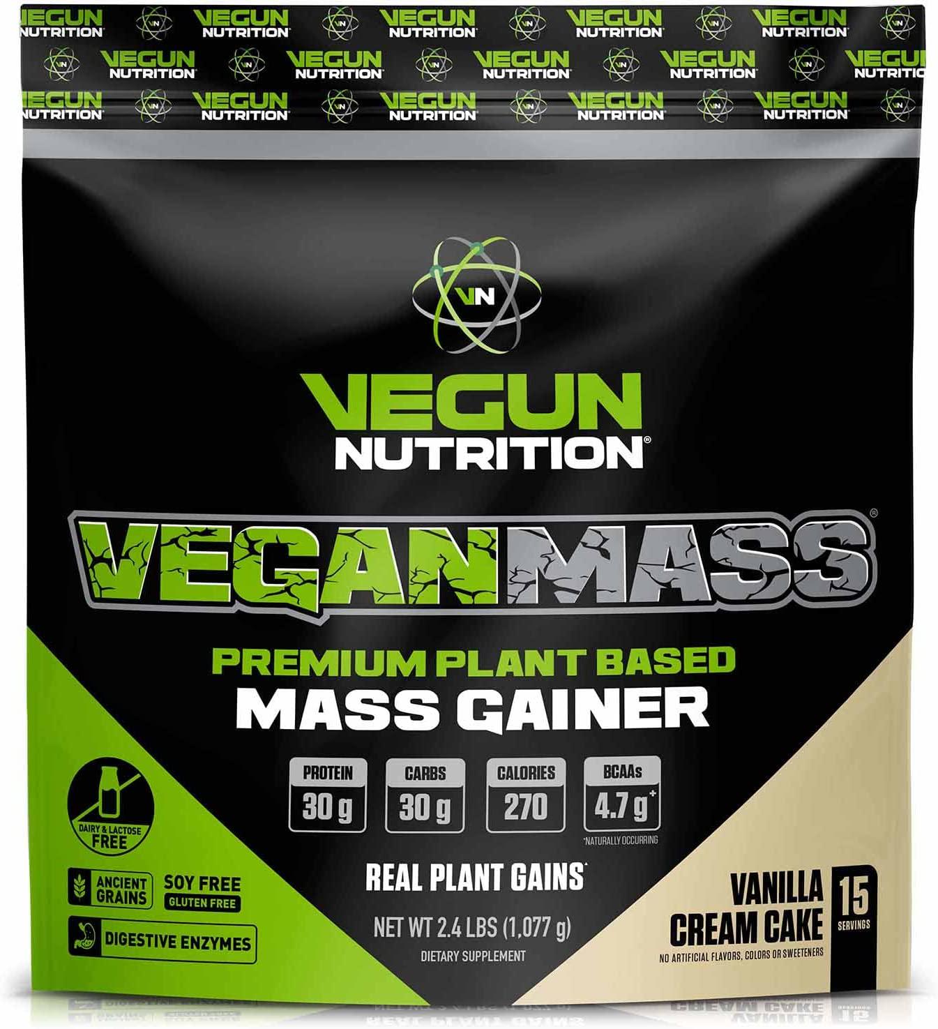 Vegun Nutrition VEGANMASS Vegan Mass Gainer Protein Powder, Plant Based Organic Meal Replacement Superfood, for Muscle Weight Gain Bulking, Gluten Soy Dairy Free, for Men Women (Vanilla Cream Cake)