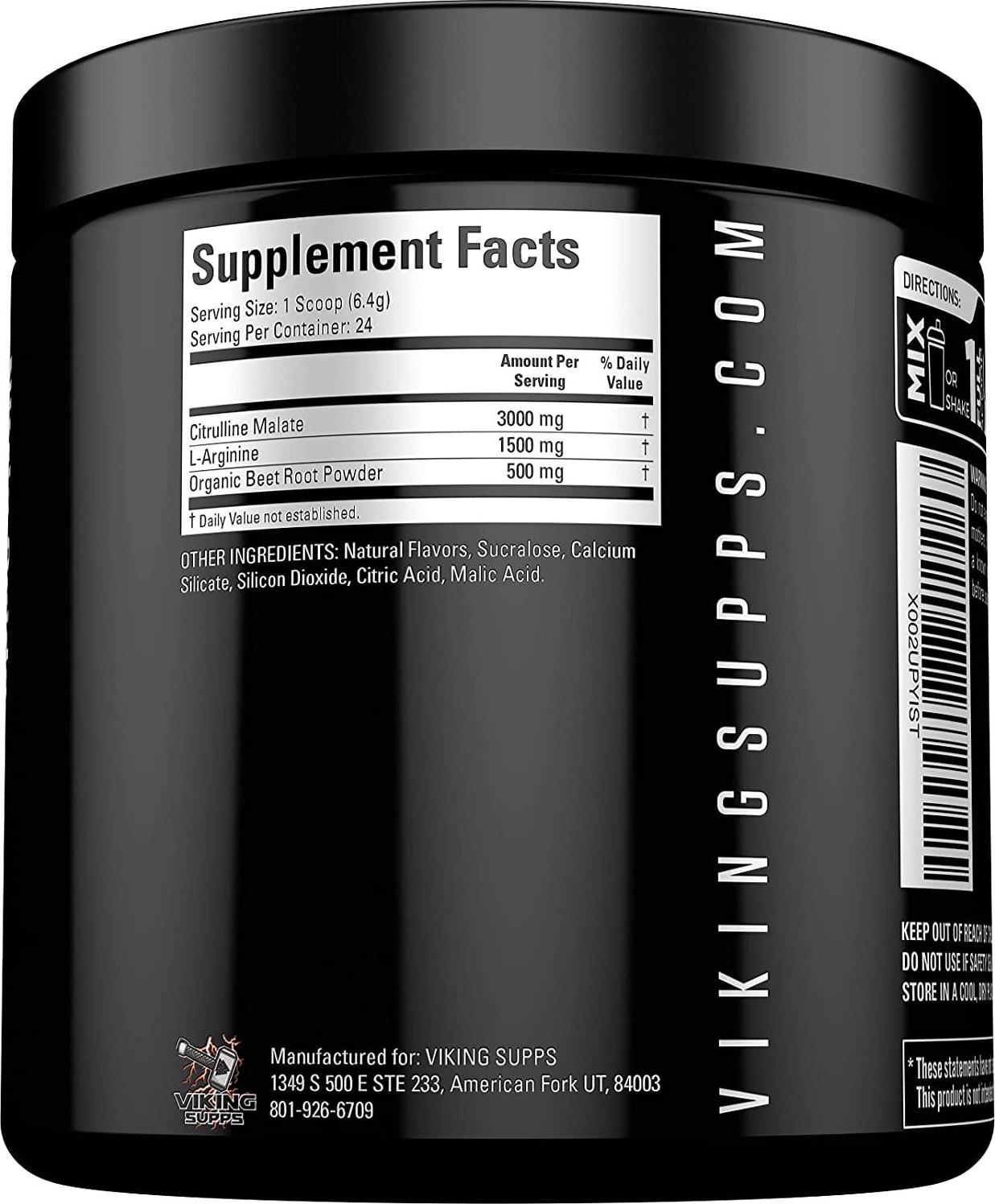 Viking Supps Viking Pump Nitric Oxide Stim Free Pre-Workout, Cherry Rush, 24 Servings