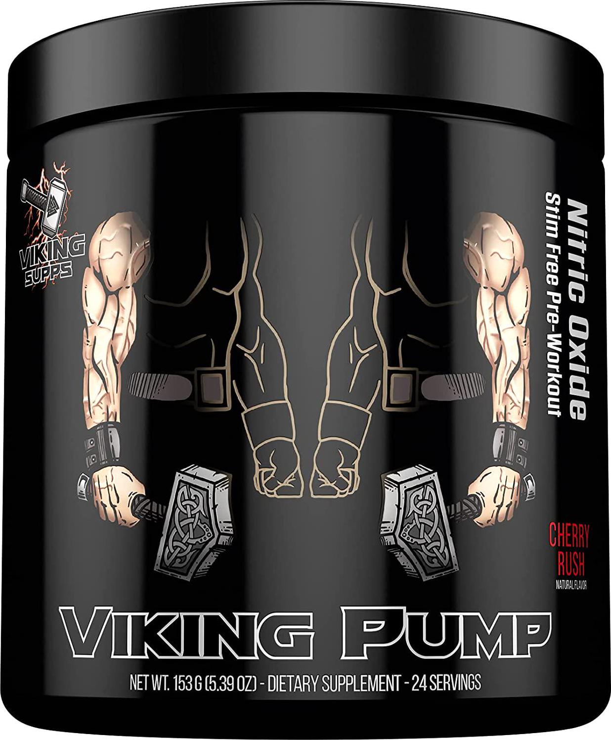 Viking Supps Viking Pump Nitric Oxide Stim Free Pre-Workout, Cherry Rush, 24 Servings