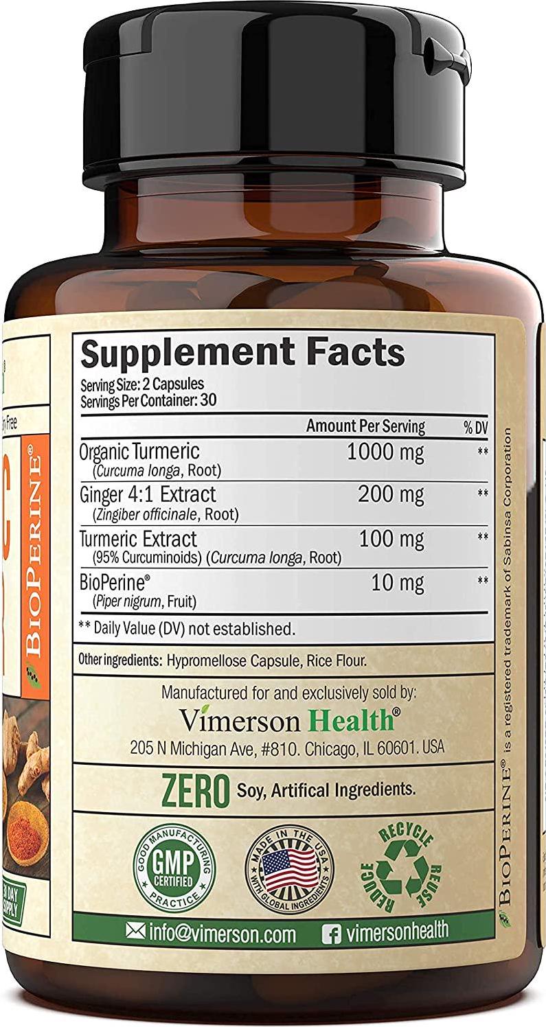 Vimerson Health Liver Health + Turmeric Ginger Bundle. Liver Cleanse and Detox - Artichoke, Milk Thistle, Ginger, Celery. Joint Support and Pain Relief with BioPerine. Inflammation and Antioxidant Balance