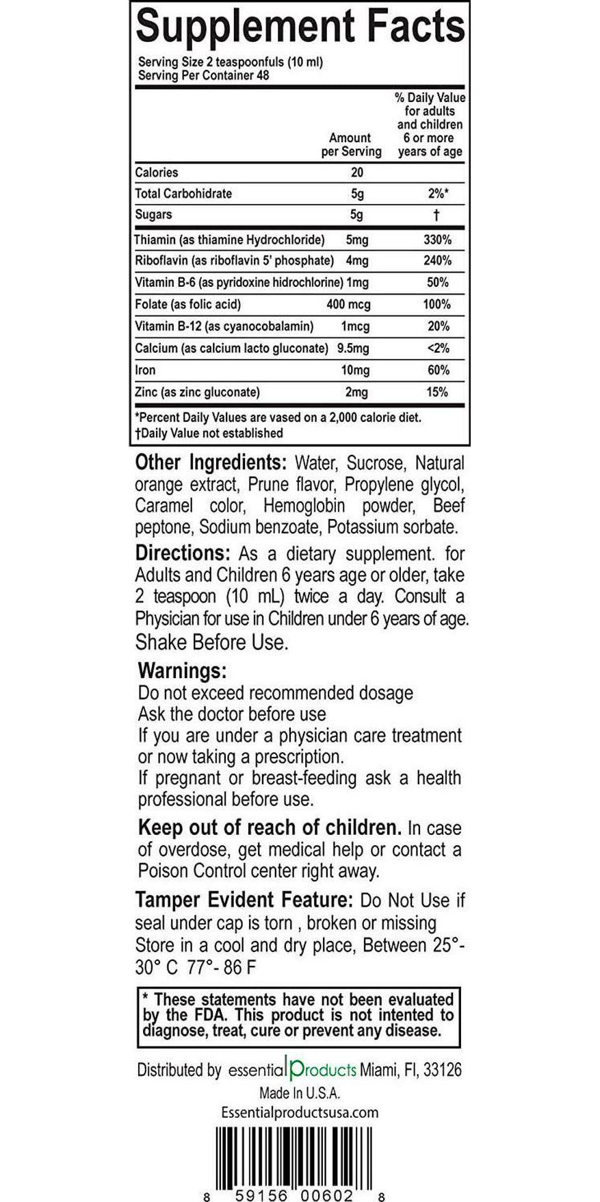 Vino Carne Hierro 16 oz Paraben Free