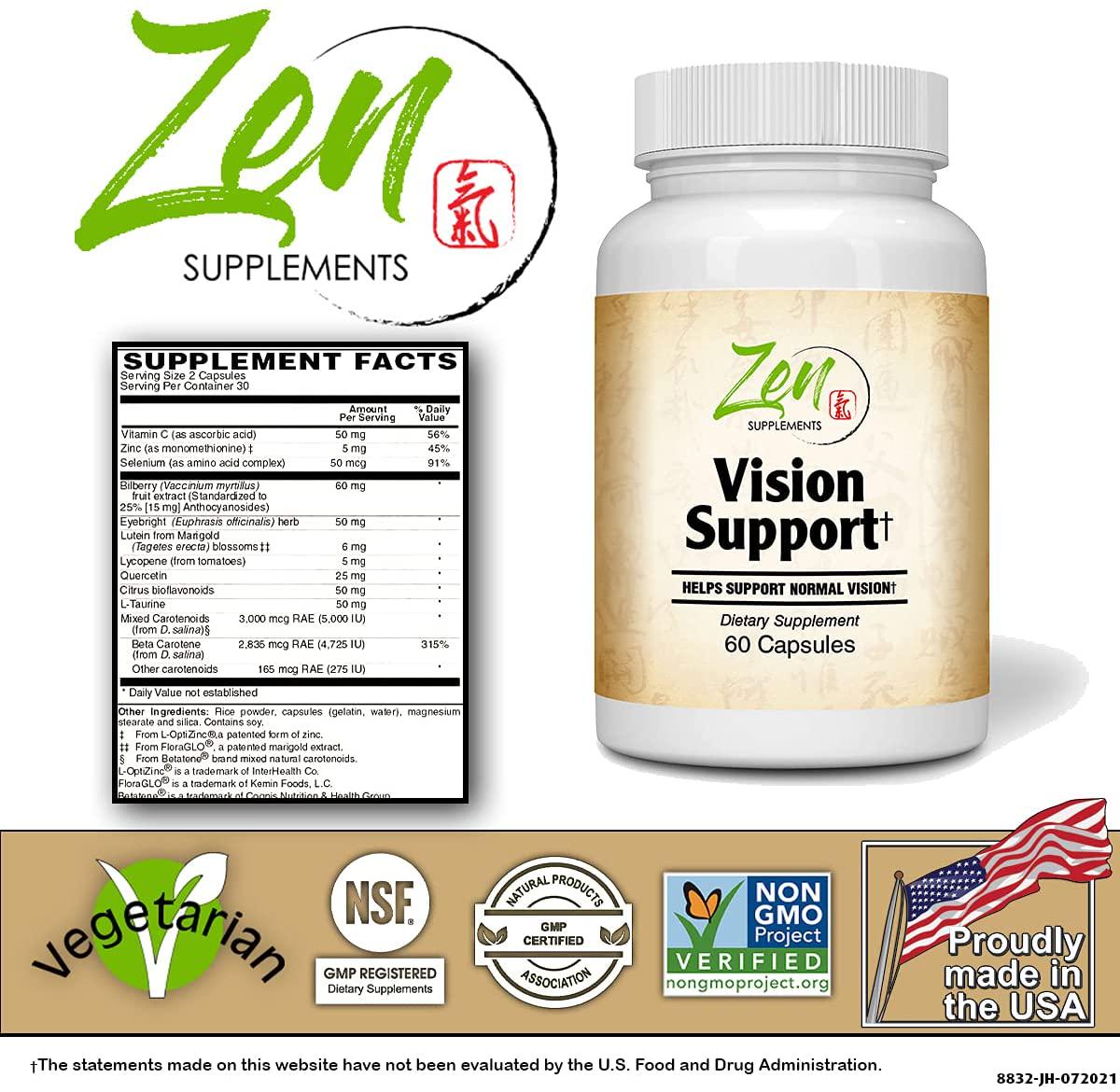 Vision Support - Best Eye Health and Vision Vitamins with Lutein, Bilberry, Eyebright and Carotenoids Powerful Supplement for Eye Health and Antioxidant Support 60 Caps