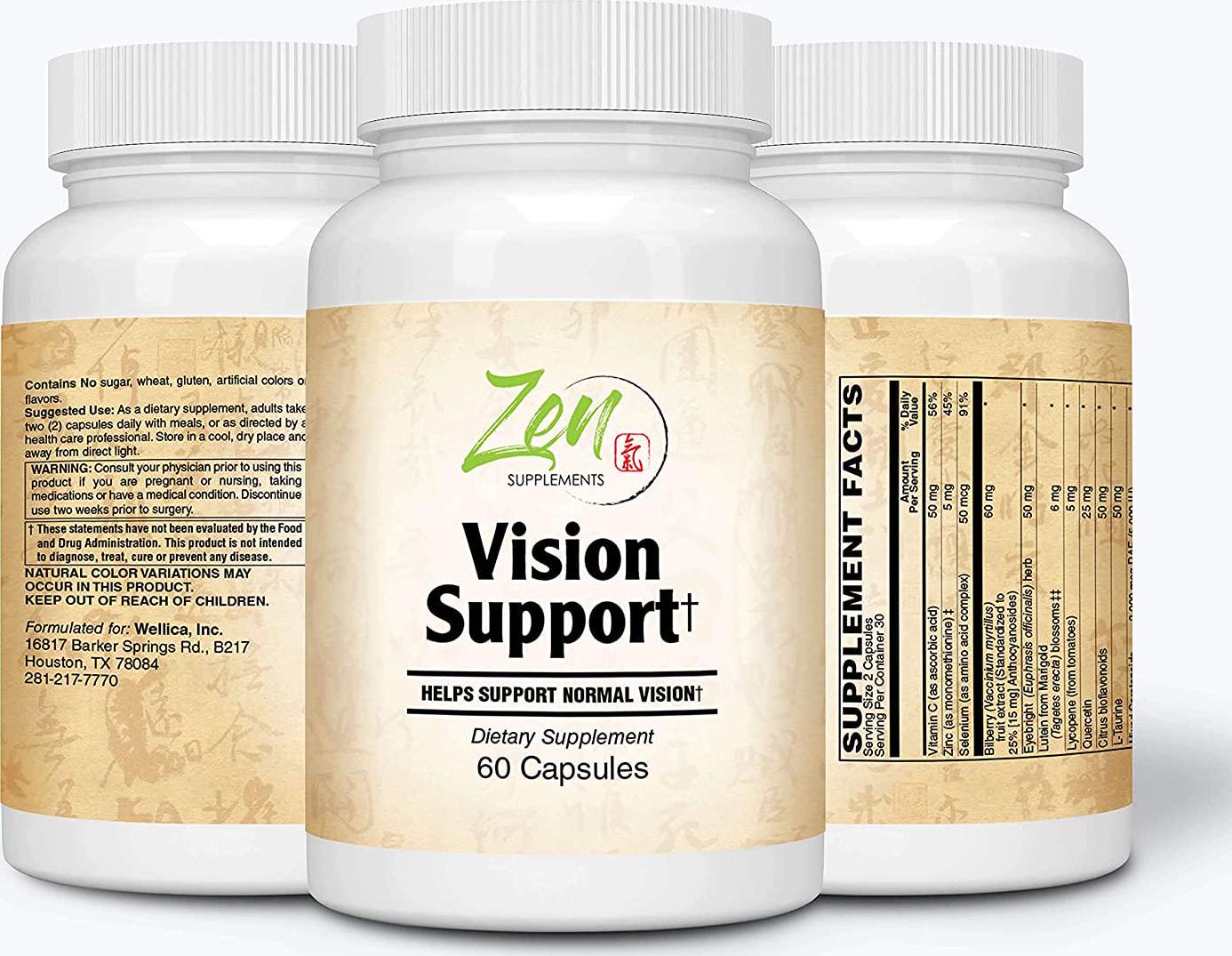 Vision Support - Best Eye Health and Vision Vitamins with Lutein, Bilberry, Eyebright and Carotenoids Powerful Supplement for Eye Health and Antioxidant Support 60 Caps