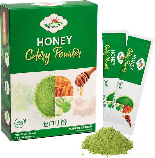 Visora Honey Celery Powder, Helps Cleanse and Detoxify, Supports Healthy Digestion, Boosts Immune Support, Antioxidant Support, Rich in Vitamin C and Minerals, Vegan (1 Box of 10 Servings)