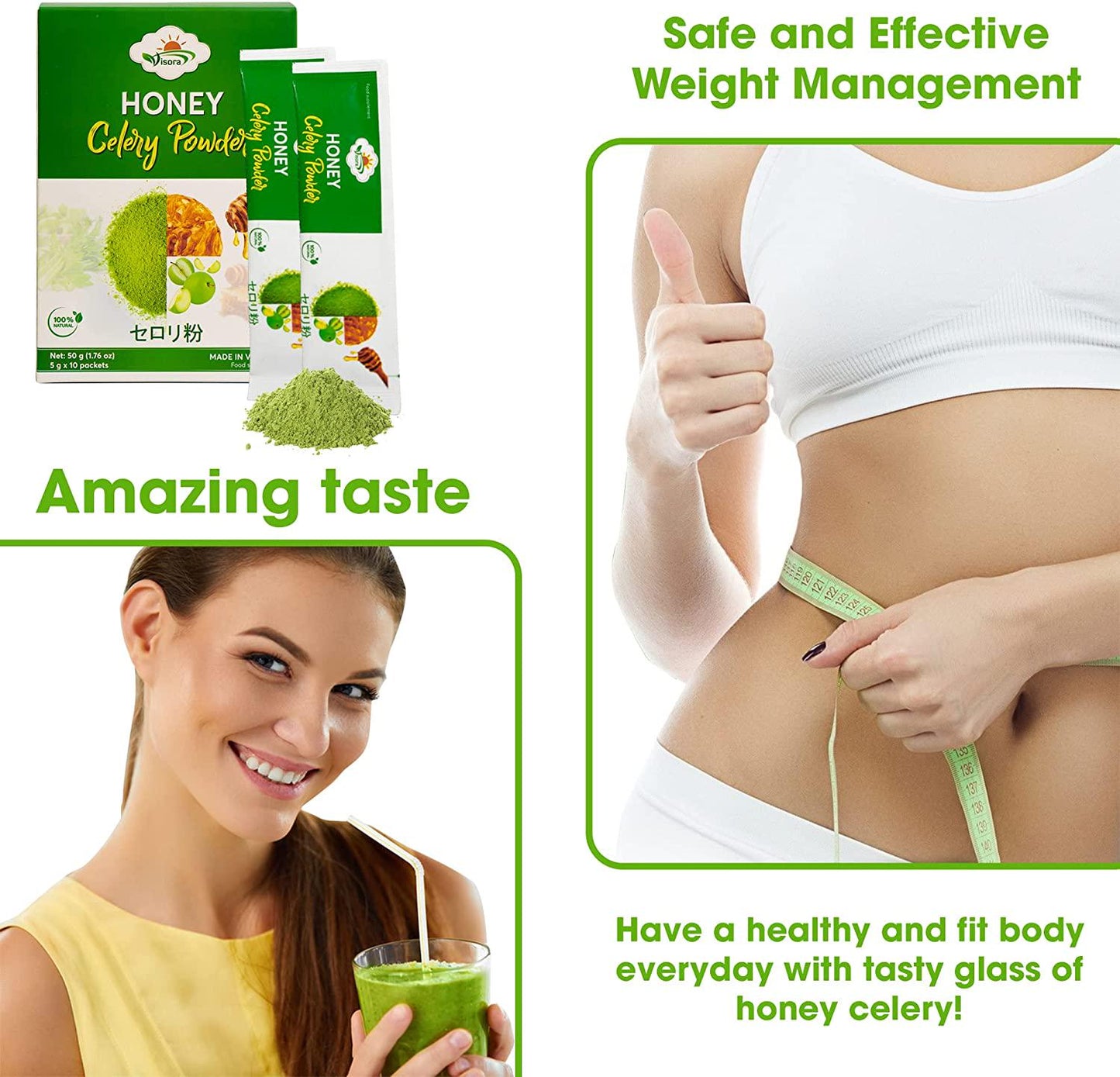 Visora Honey Celery Powder, Helps Cleanse and Detoxify, Supports Healthy Digestion, Boosts Immune Support, Antioxidant Support, Rich in Vitamin C and Minerals, Vegan (1 Box of 10 Servings)