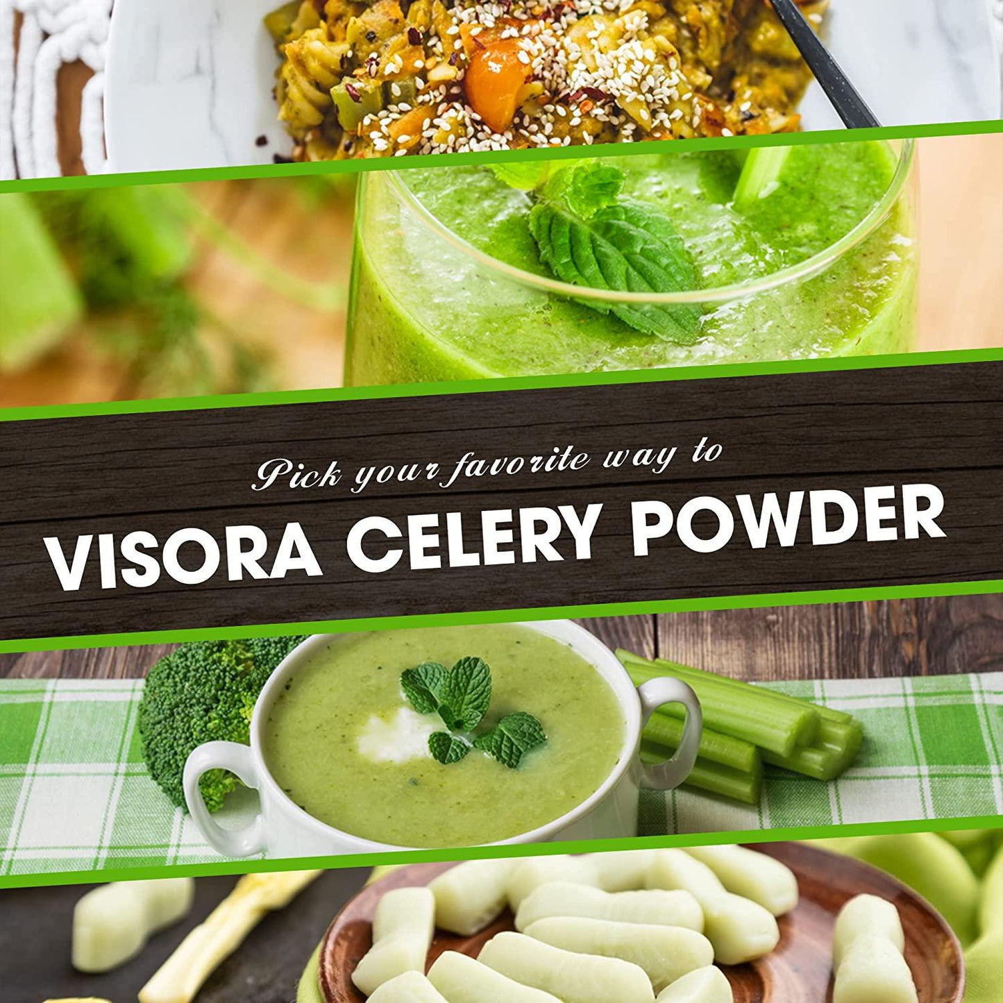 Visora Honey Celery Powder, Helps Cleanse and Detoxify, Supports Healthy Digestion, Boosts Immune Support, Antioxidant Support, Rich in Vitamin C and Minerals, Vegan (1 Box of 10 Servings)
