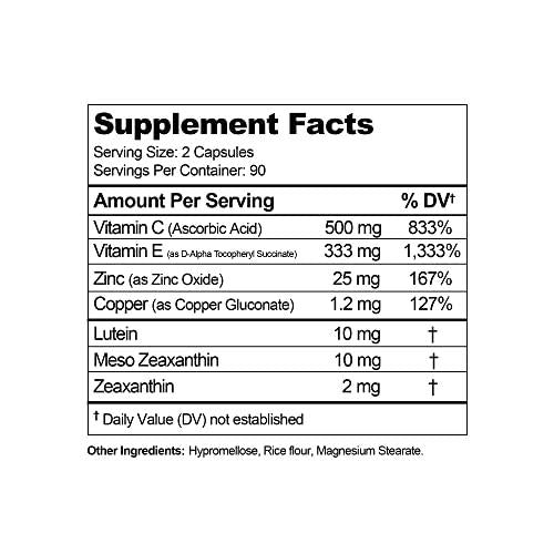 Visual Advantage Macular Support + Meso-Z Blue Light Eye Vitamin with Triple Antioxidants for Advanced Protection Against Digital Screens (180-Count)