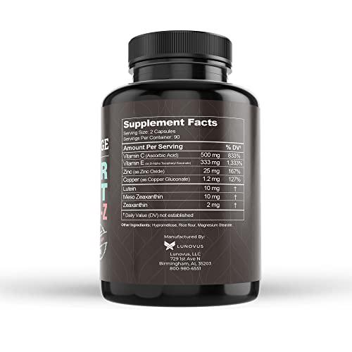 Visual Advantage Macular Support + Meso-Z Blue Light Eye Vitamin with Triple Antioxidants for Advanced Protection Against Digital Screens (180-Count)