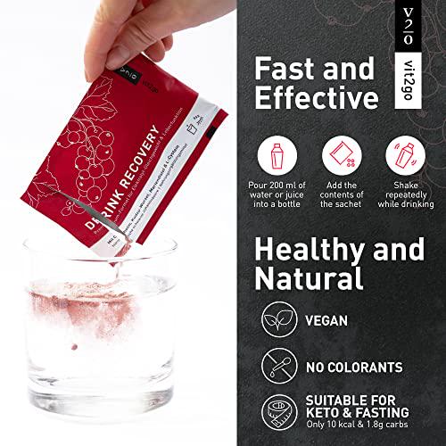 Vit2go Drink Recovery Electrolytes Powder Hangover Formula 250g with Vitamins, Vegan Electrolyte Packets for Hydration and Liver Detox, Blackcurrant Flavor (10 Sachets)