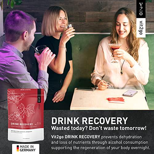 Vit2go Drink Recovery Electrolytes Powder Hangover Formula 250g with Vitamins, Vegan Electrolyte Packets for Hydration and Liver Detox, Blackcurrant Flavor (10 Sachets)
