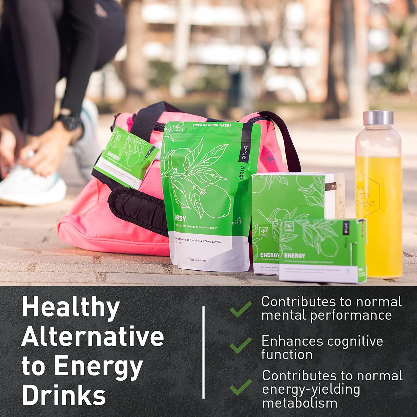 Vit2go Energy Powder with Magnesium, Zinc, and B Vitamins | Contains 124mg of natural caffeine from ginseng and guarana | Perfect for naturally enhancing mental and physical performance, 10 Sachets