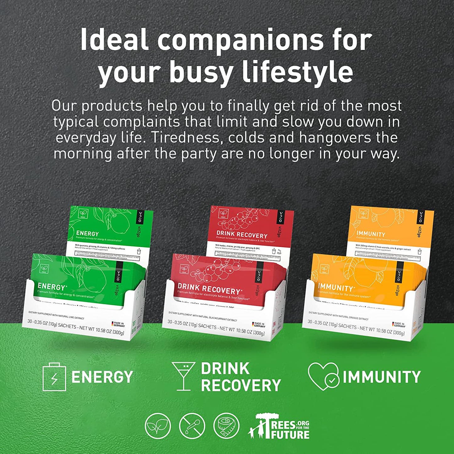 Vit2go Energy Powder with Magnesium, Zinc, and B Vitamins | Contains 124mg of natural caffeine from ginseng and guarana | Perfect for naturally enhancing mental and physical performance, 10 Sachets