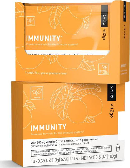 Vit2go Immunity (10 sachets) - Booster with Vitamins (A, B, C, D and K), Zinc and Ginger Extract, Supplements Made in Germany, Vegan