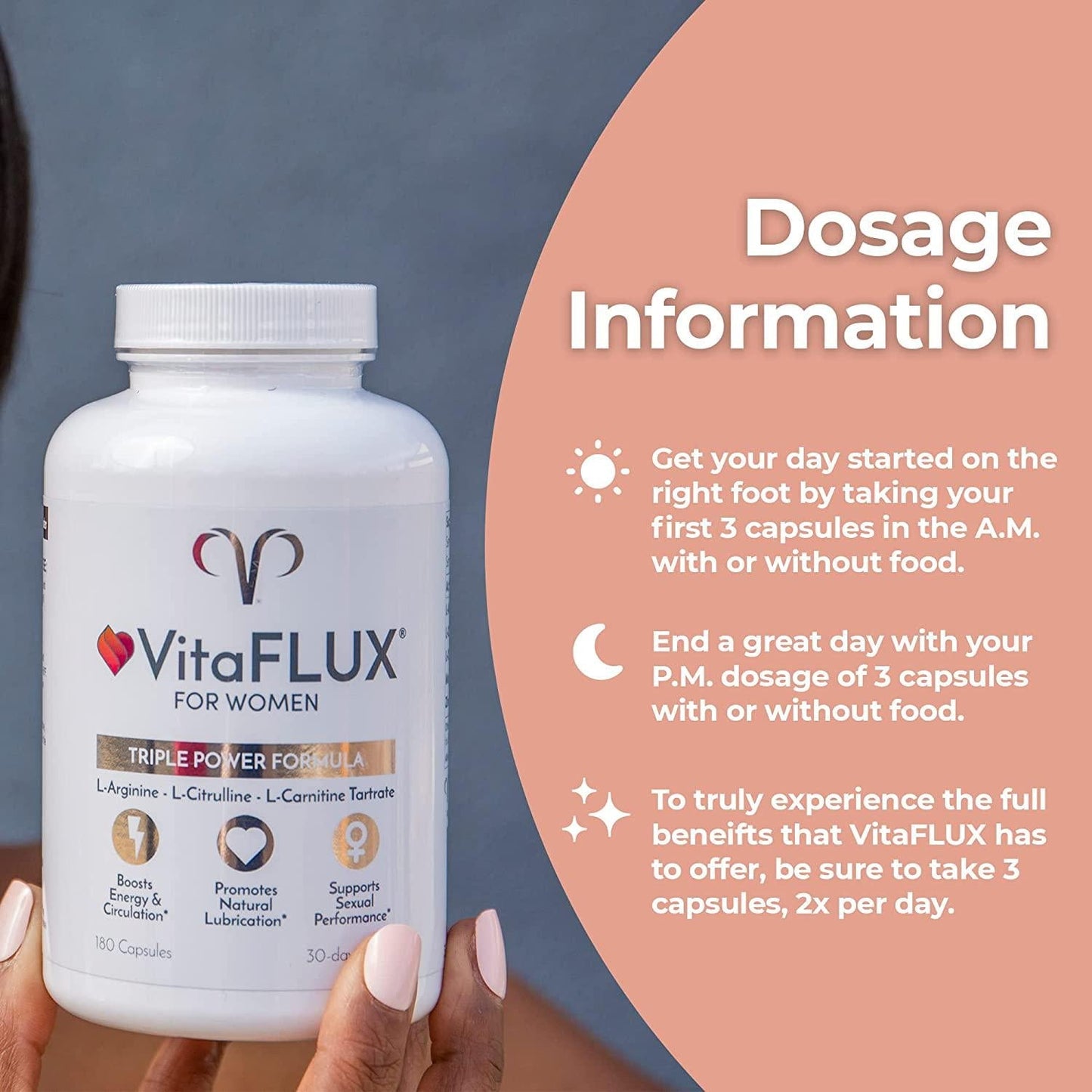 VitaFLUX Women's Nitric Oxide Booster Supplement, Increase Circulation, Boost Energy and Heart Health - Essential Amino Acids L Arginine, L Citrulline, L Carnitine, Zinc by Promescent (180 Capsules)