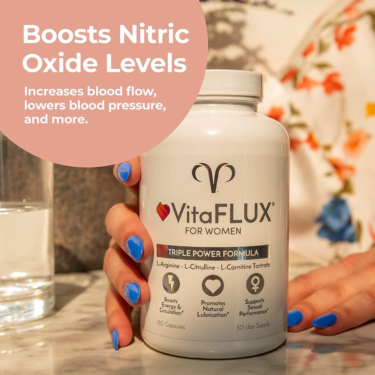VitaFLUX Women's Nitric Oxide Booster Supplement, Increase Circulation, Boost Energy and Heart Health - Essential Amino Acids L Arginine, L Citrulline, L Carnitine, Zinc by Promescent (180 Capsules)