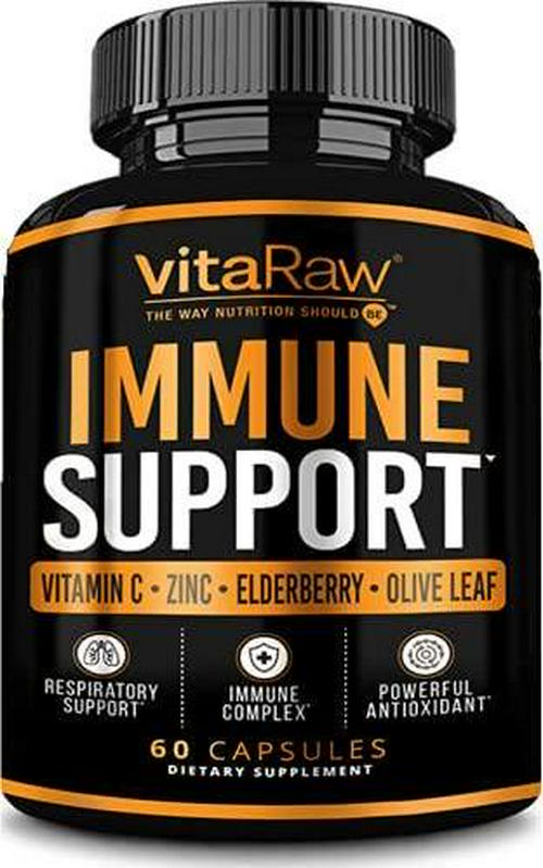 VitaRaw Immune Support Vitamins - Zinc, Elderberry, Vitamin C, Echinacea, Olive Leaf, Goldenseal | Powerful Immunity Booster Capsules for Adults | Immune System Booster Supplement