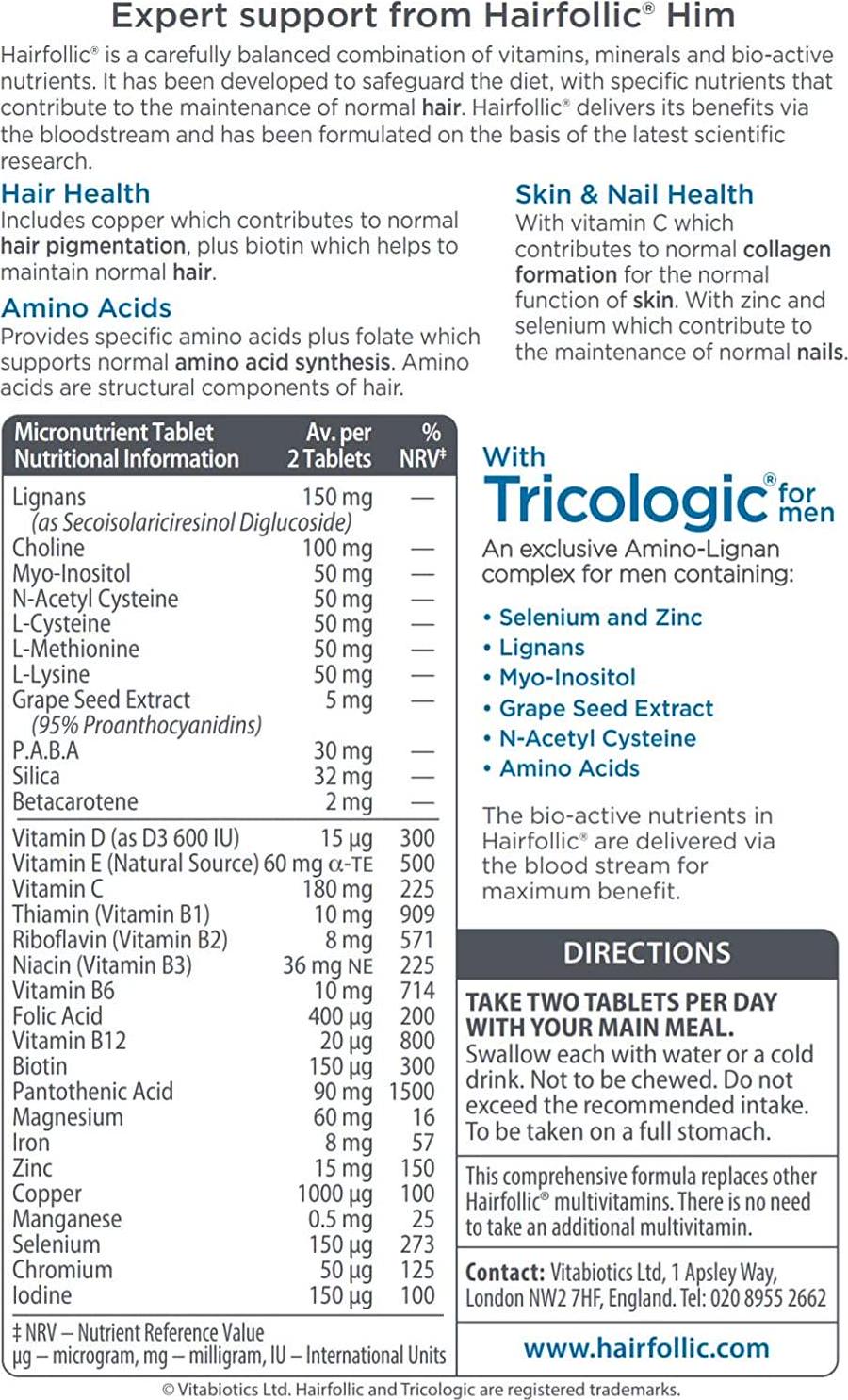 Vitabiotics Hairfollic Him - 30 Tablets