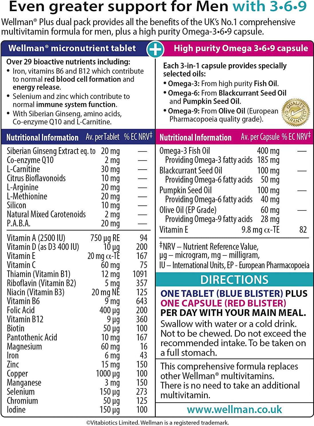 Vitabiotics Ltd Vitabiotics Wellman Plus, 56 Tablets/Capsules