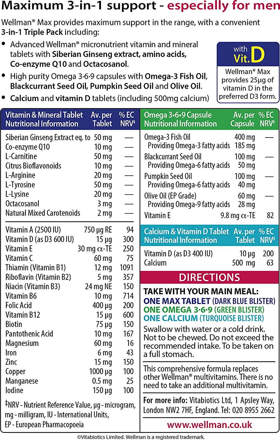 Vitabiotics Wellman Max Capsules - Pack of 84