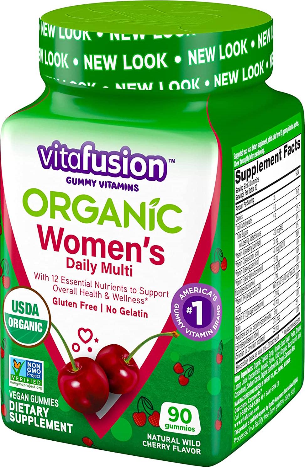 Vitafusion Organic Women’s Gummy Multivitamin, 90 Count - Non-GMO, Gluten-Free, No Gelatin, No HFCS