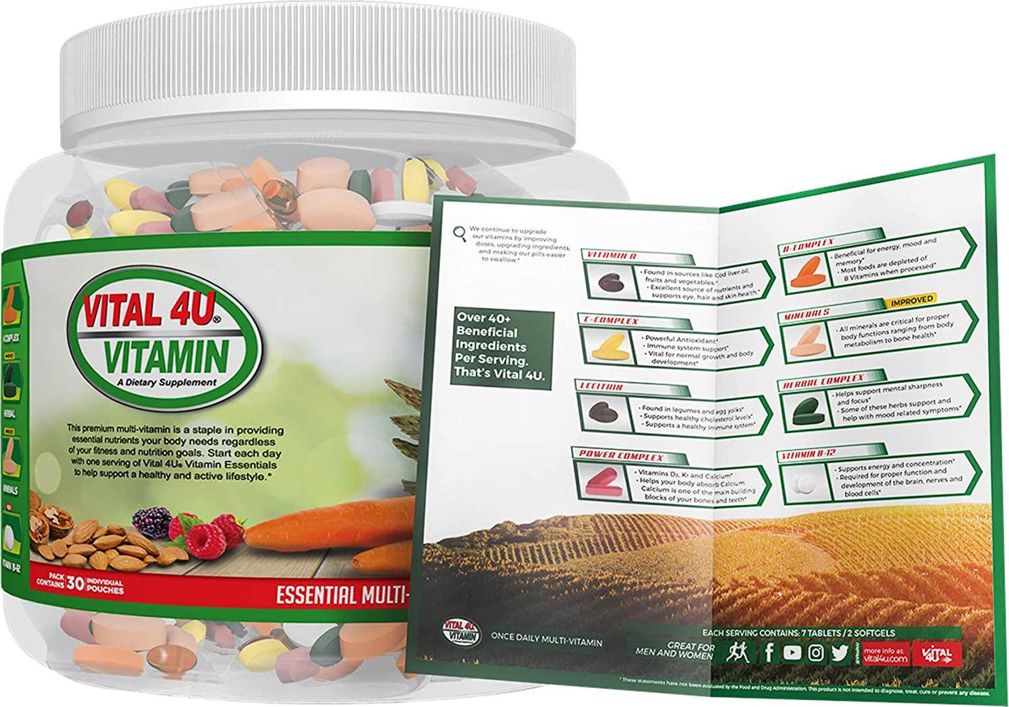 Vital 4U Vitamin Essentials - Daily Multivitamin for Men and Women, Multimineral - 30 Day Supply