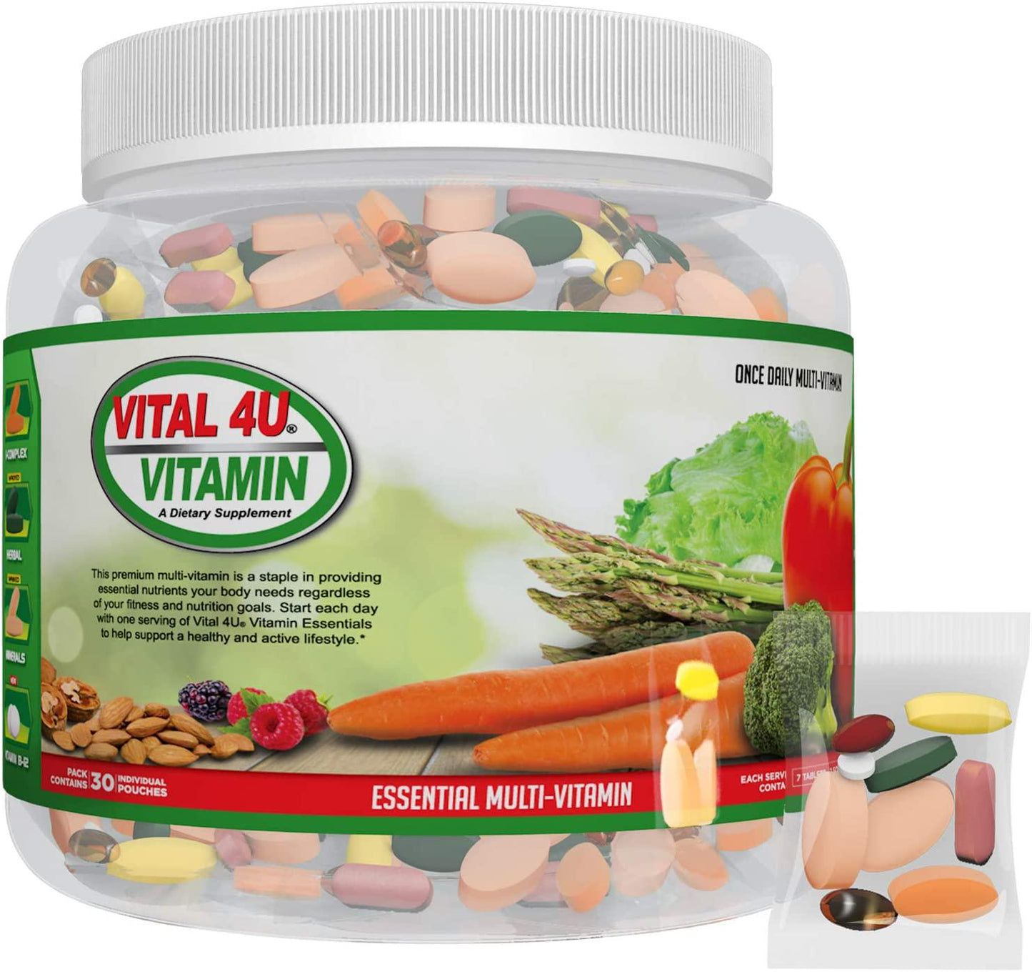 Vital 4U Vitamin Essentials - Daily Multivitamin for Men and Women, Multimineral - 30 Day Supply