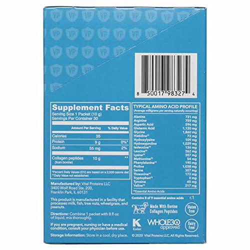 Vital Proteins Collagen Peptides Powder Supplement (Type I, III) Travel Packs, Hydrolyzed Collagen for Skin Hair Nail Joint - Dairy and Gluten Free - 10g per Serving - Unflavored 30 ct per Box