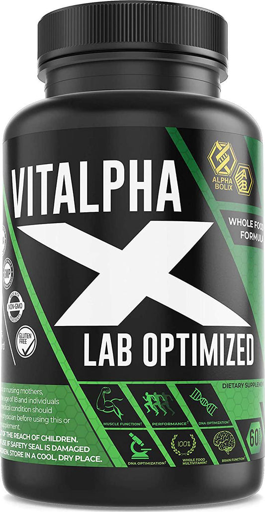 Vitalpha-X Men’s Multivitamins – 60 Capsule Whole Food Multivitamin for Men – Rich in Vitamins and Minerals – Premium Potent Formula – Supports Muscle and Brain Function, Performance