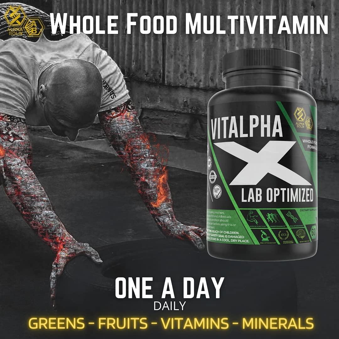 Vitalpha-X Men’s Multivitamins – 60 Capsule Whole Food Multivitamin for Men – Rich in Vitamins and Minerals – Premium Potent Formula – Supports Muscle and Brain Function, Performance