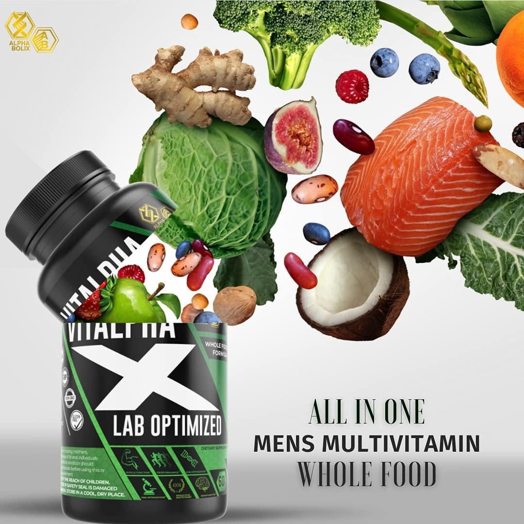 Vitalpha-X Men’s Multivitamins – 60 Capsule Whole Food Multivitamin for Men – Rich in Vitamins and Minerals – Premium Potent Formula – Supports Muscle and Brain Function, Performance