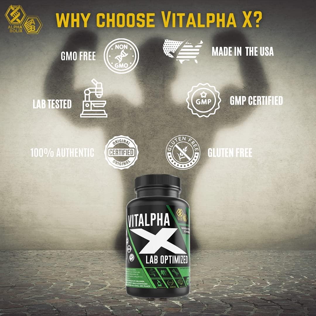 Vitalpha-X Men’s Multivitamins – 60 Capsule Whole Food Multivitamin for Men – Rich in Vitamins and Minerals – Premium Potent Formula – Supports Muscle and Brain Function, Performance