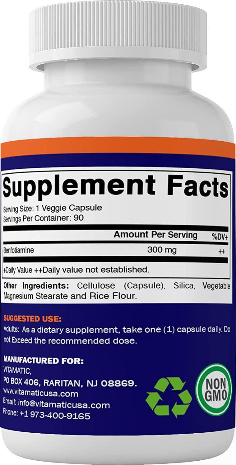 Vitamatic Benfotiamine 300 mg 90 Vegetarian Capsules - Also Called Fat Soluble Vitamin B1