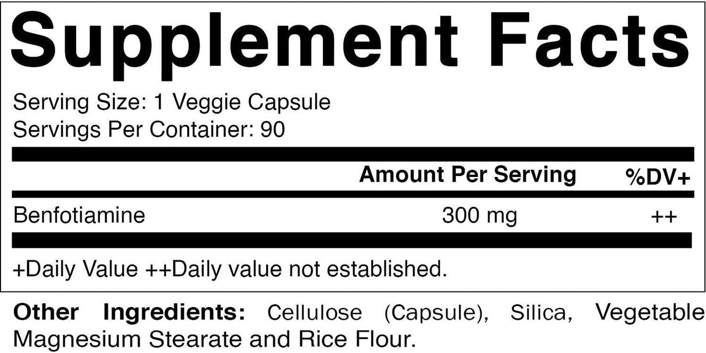 Vitamatic Benfotiamine 300 mg 90 Vegetarian Capsules - Also Called Fat Soluble Vitamin B1