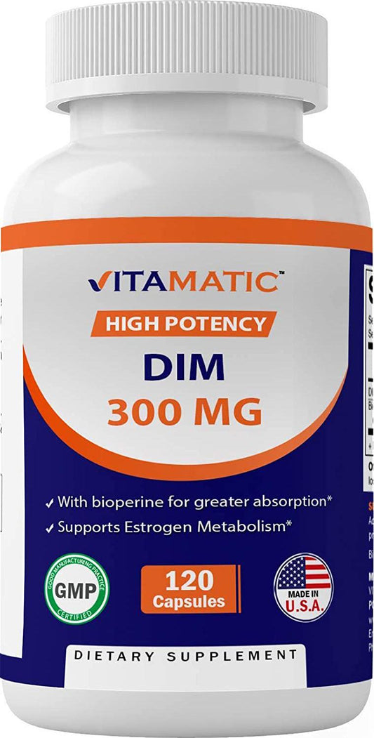 Vitamatic DIM (Diindolylmethane) with BioPerine 300mg, 120 Veggie Capsules - 4 Months Supply