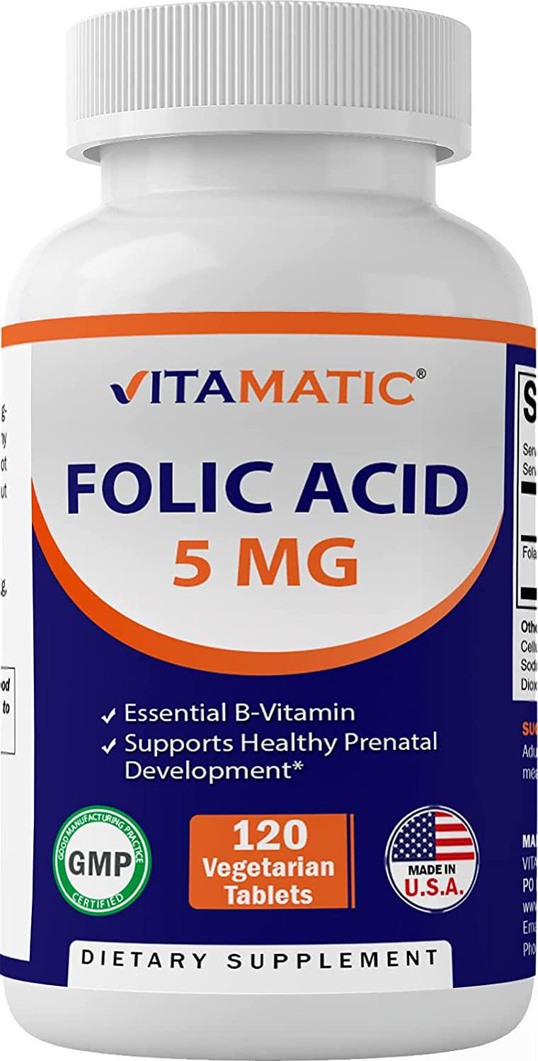 Vitamatic Folic Acid 5mg (5000 mcg) - 120 Vegetarian Tablets - (Vitamin B9 Folate)