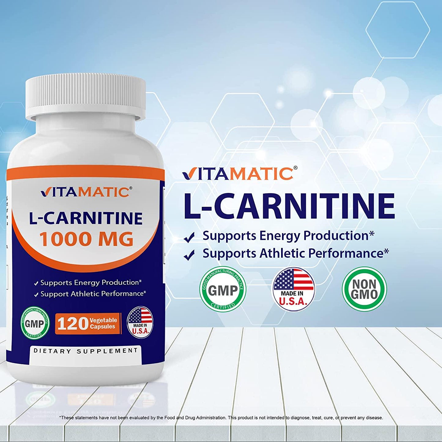 Vitamatic L-Carnitine Fumarate 1000 mg - 120 Vegetable Capsules