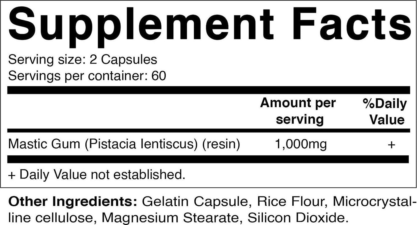 Vitamatic Mastic Gum 1000mg per Serving - Support Digestive Function, Gastrointestinal Health, Immune and Oral Wellness, 120 Capsules
