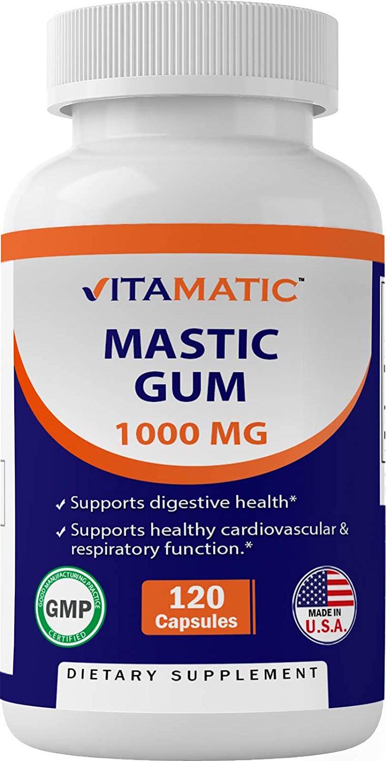 Vitamatic Mastic Gum 1000mg per Serving - Support Digestive Function, Gastrointestinal Health, Immune and Oral Wellness, 120 Capsules