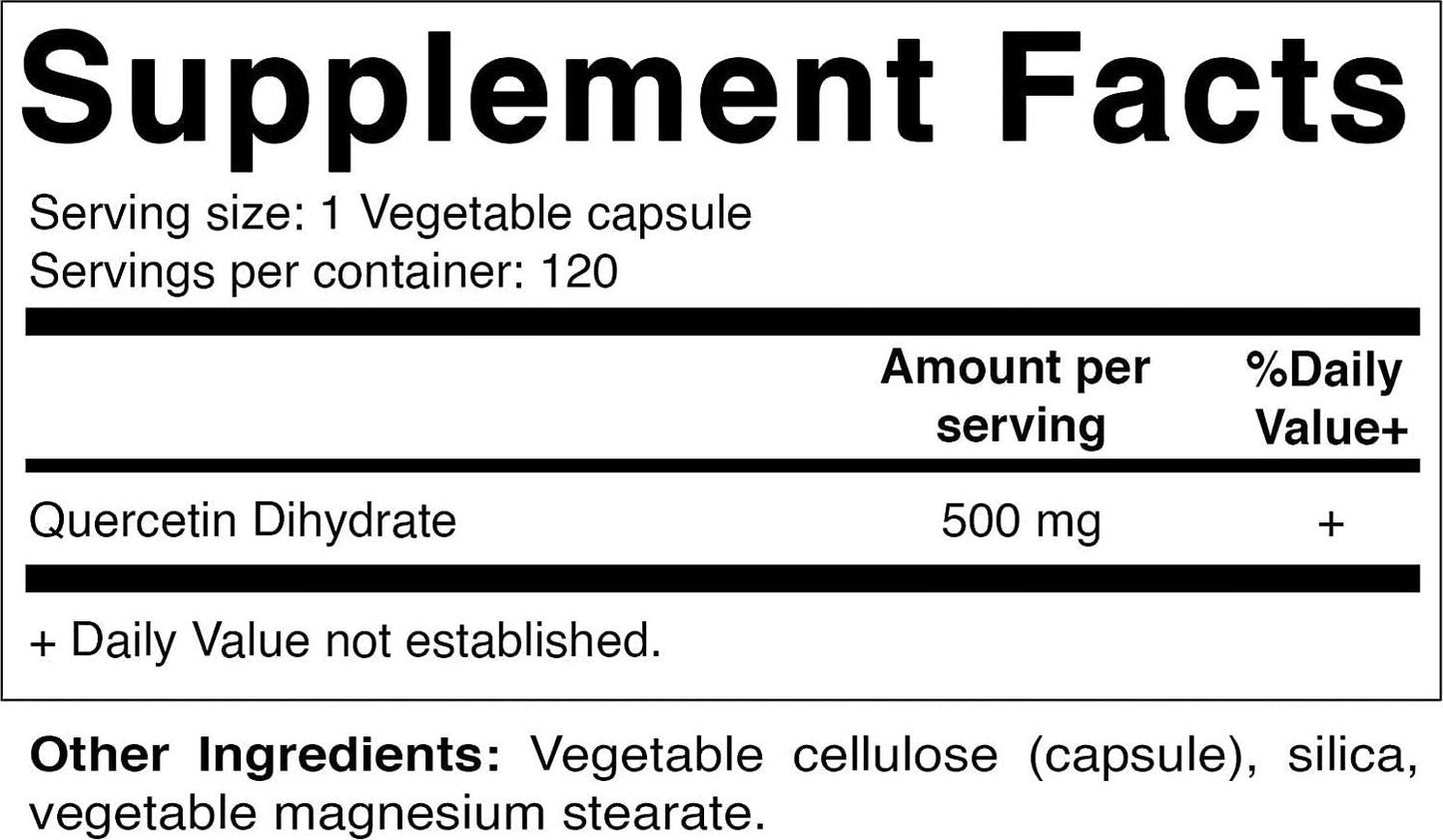 Vitamatic Quercetin 500 mg, 120 Vegetarian Capsules (Non-GMO, Gluten Free, Vegan) - Supports Cardiovascular Health, Helps Improve Anti-Inflammatory and Immune Response,