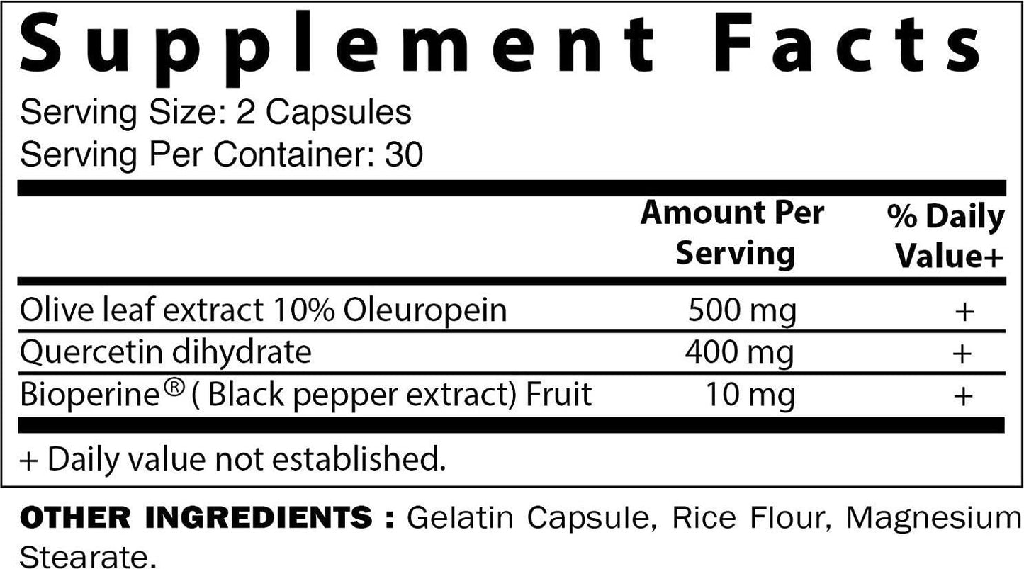 Vitamatic Quercetin, Olive Leaf Extract, with Bioperine for Greater Absorption, Immune Support - 910 mg, 60 Capsules