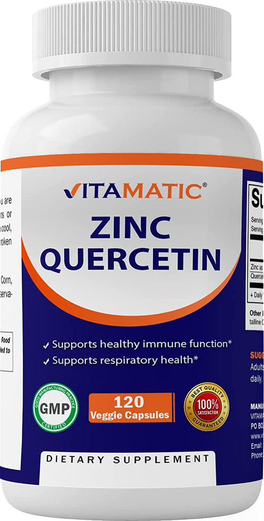 Vitamatic Zinc Quercetin - 120 Vegetarian Capsules - Zinc as Zinc Citrate 30mg and Quercetin Dihydrate 500 mg per serving - Immune Support