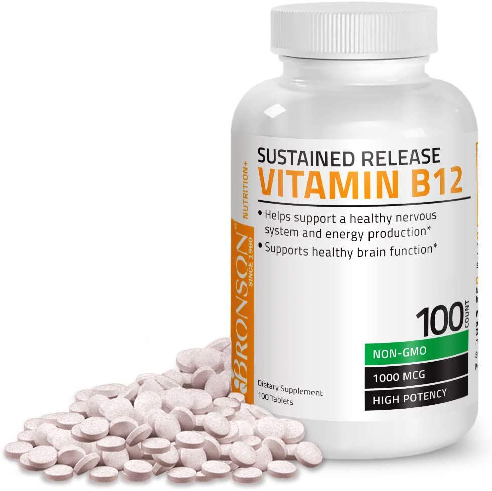 Vitamin B12 1000 Mcg (B12 Vitamin As Cyanocobalamin) Sustained Release Premium Non GMO Tablets - Supports Nervous System, Healthy Brain Function and Energy Production 100 Count
