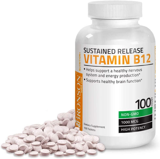 Vitamin B12 1000 Mcg (B12 Vitamin As Cyanocobalamin) Sustained Release Premium Non GMO Tablets - Supports Nervous System, Healthy Brain Function and Energy Production 100 Count