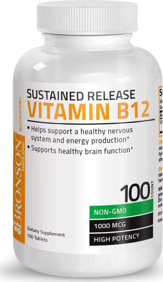 Vitamin B12 1000 Mcg (B12 Vitamin As Cyanocobalamin) Sustained Release Premium Non GMO Tablets - Supports Nervous System, Healthy Brain Function and Energy Production 100 Count