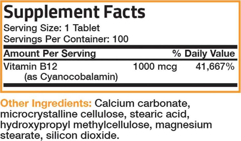 Vitamin B12 1000 Mcg (B12 Vitamin As Cyanocobalamin) Sustained Release Premium Non GMO Tablets - Supports Nervous System, Healthy Brain Function and Energy Production 100 Count