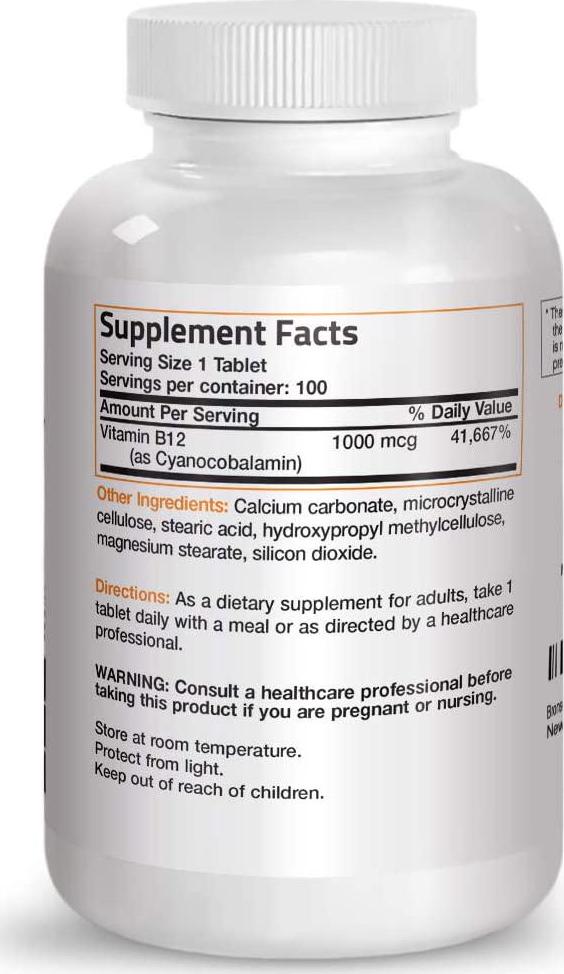 Vitamin B12 1000 Mcg (B12 Vitamin As Cyanocobalamin) Sustained Release Premium Non GMO Tablets - Supports Nervous System, Healthy Brain Function and Energy Production 100 Count