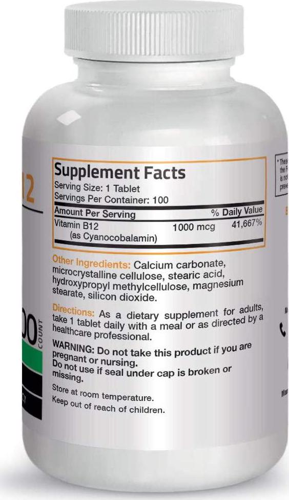 Vitamin B12 1000 Mcg (B12 Vitamin As Cyanocobalamin) Sustained Release Premium Non GMO Tablets - Supports Nervous System, Healthy Brain Function and Energy Production 100 Count