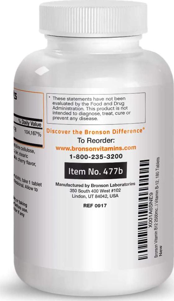 Vitamin B12 2500mcg Shot Of Energy Fast Dissolve Chewable Tablets - Quick Release Cherry Flavored Sublingual B12 Vitamin - Supports Nervous System, Healthy Brain Function Energy Production 180 Count