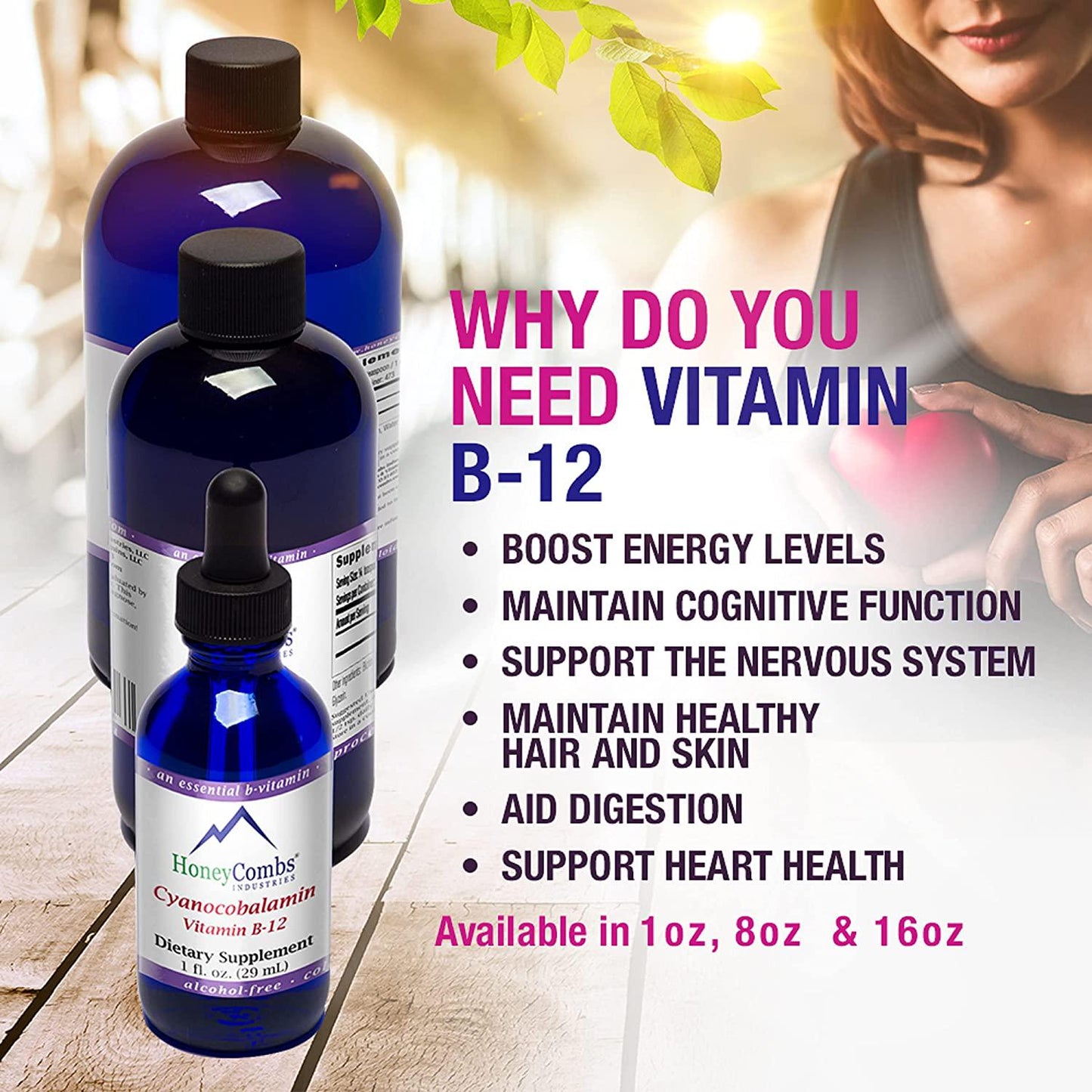 Vitamin B12 Liquid Drops – B12 Liquid Methylcobalamin Drops to Support Brain Function and Heart Health – Liquid Vitamin Energy Supplement – Alcohol-Free Skin, Nails and Hair Vitamin Supplement, 1 Fl Oz.