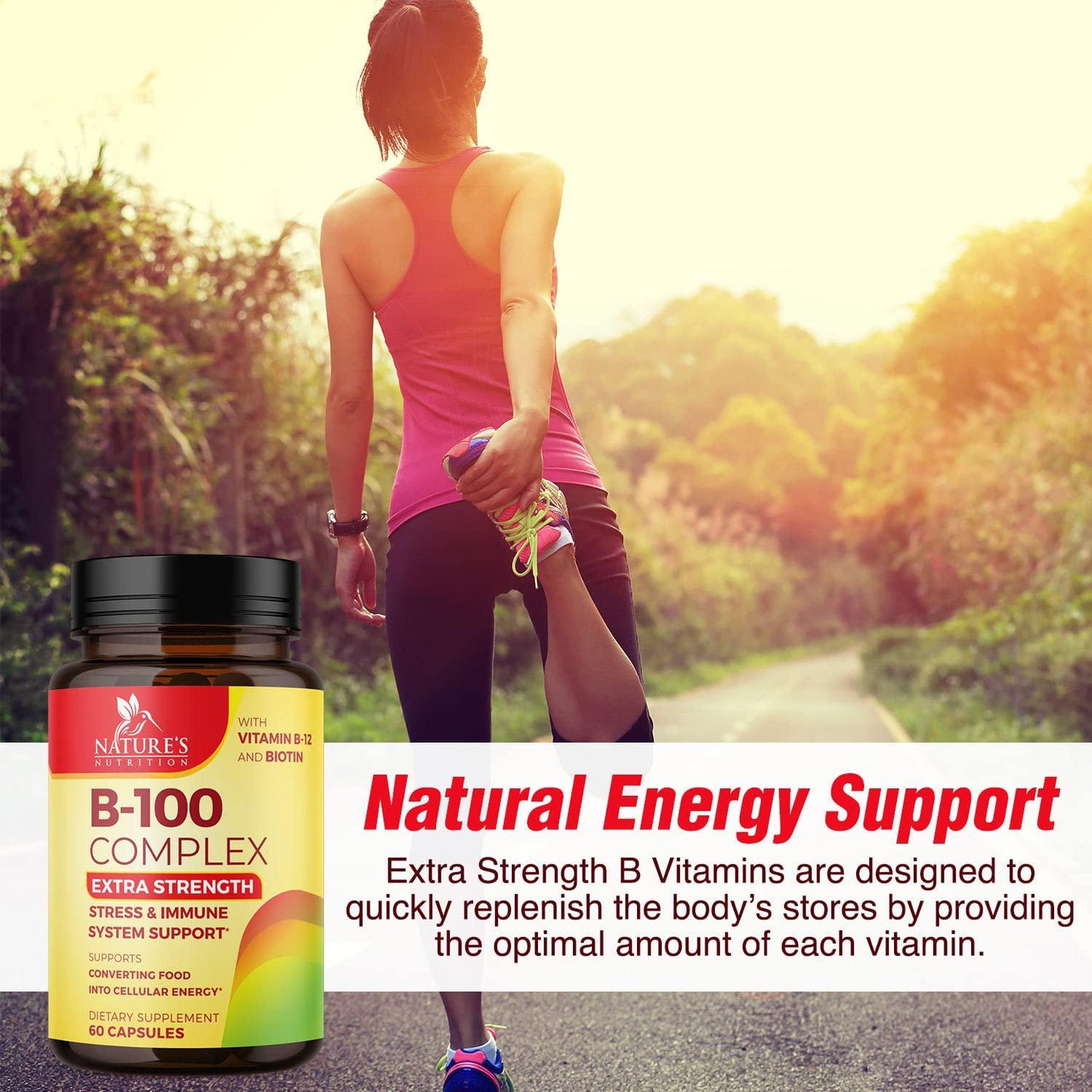 Vitamin B Complex - All B Vitamins Including B12, B1, B2, B3, B5, B6, B7, B9, Folic Acid - Natural Energy Support - High Absorption Vitamin B Supplement - 60 Capsules